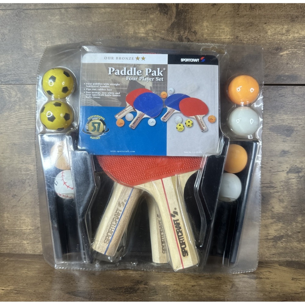 Sportcraft Ping Pong Set table tennis 4 paddles 8 balls With Organizer New Read!